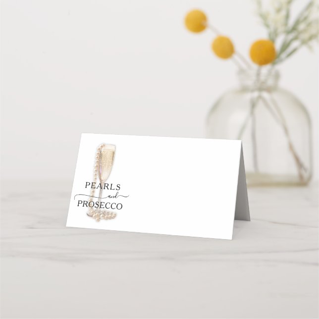 Cartão De Mesa Chá de Noiva Pérolas & Prosecco (Frente)