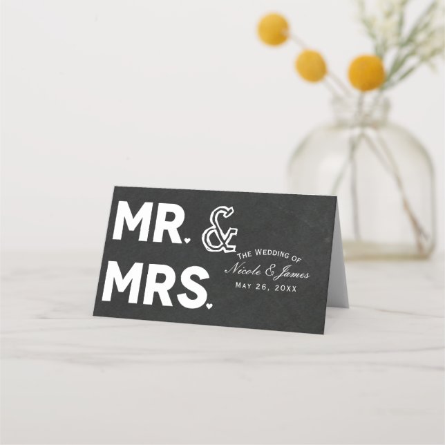 Cartão De Mesa Chalkboard Chalk Sr. & Sra. Wedding Mesa Seating (Frente)