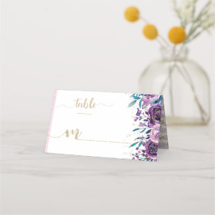 Cartão De Mesa Champanhe Floral Púrpura Dourada Stripes Sentadas