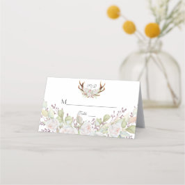 Cartão De Mesa Charm White Flowers Antlers Numeração da Mesa de C