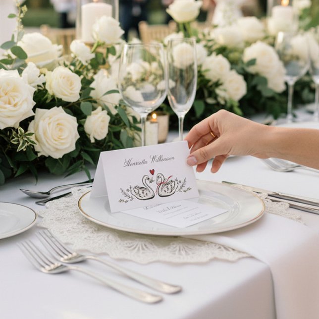 Cartão De Mesa Charming Swan Pair Wedding Place Cards (Criador carregado)