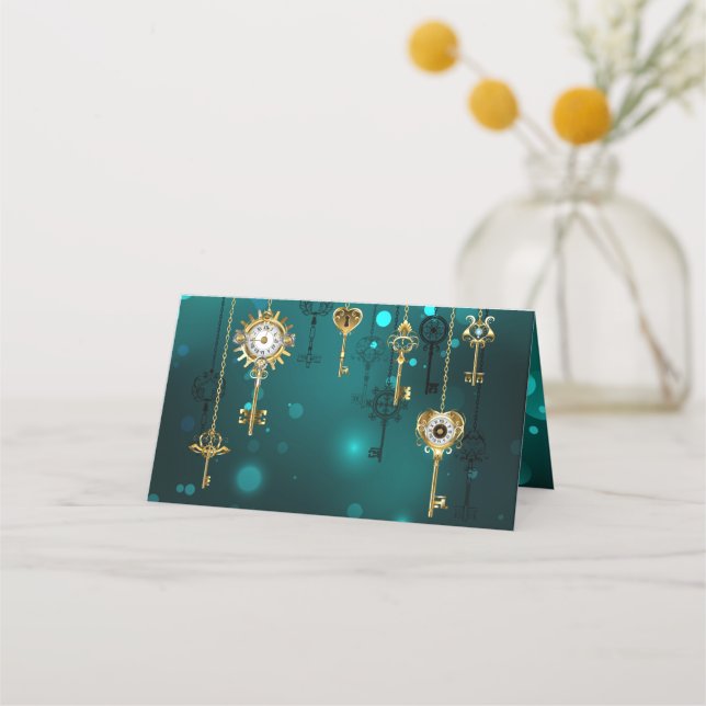 Cartão De Mesa Chaves de Esqueleto Anticas em Fundo Verde (Frente)