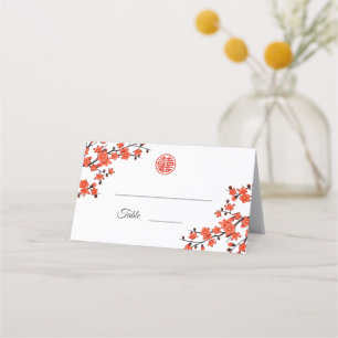Cartão De Mesa Cherry Blossom Red White Casamento chinês