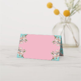 Cartão De Mesa Cherry Blossom Teal Retro Vintage Chá de fraldas