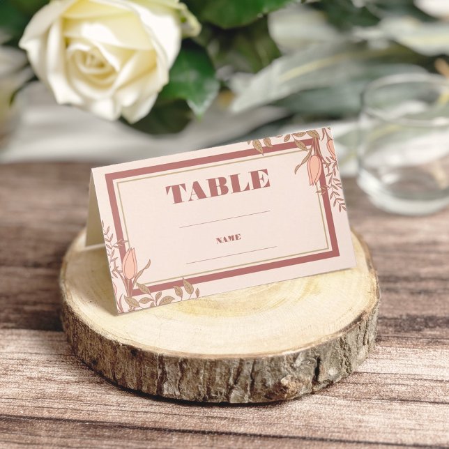 Cartão De Mesa Chic Boho Blush Beige Foled Wedch Place Card (Criador carregado)