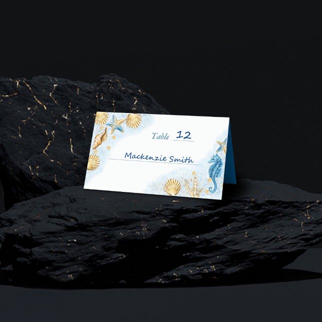 Cartão De Mesa Chic costal | Recife de Coral Moderno (Criador carregado)