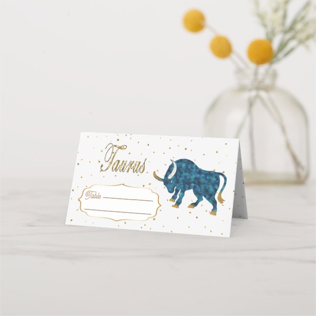 Cartão De Mesa Chic Dourado Taurus Zodiac Aniversário (Frente)