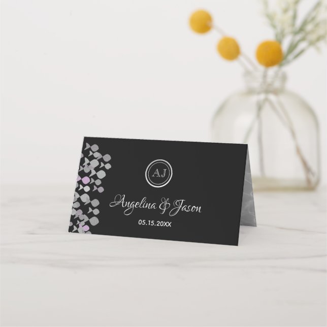 Cartão De Mesa Chic Elegant Black & Silver Ocean Themed Wedes (Verso)