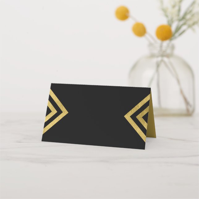 Cartão De Mesa Chic Elegante Black e Faux Dourado Geométrico (Frente)