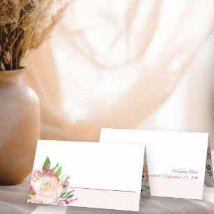 Cartão De Mesa Chic Floral Blush Rosa e Dourada Flor