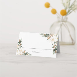 Cartão De Mesa Chic Ivory Magnolia Greenery Nome de Convidado