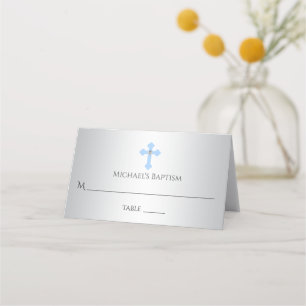Cartão De Mesa Christening Silver Blue Cross Garoto