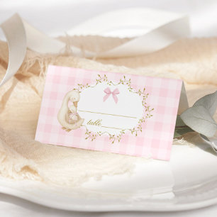Cartão De Mesa Chuva de Bebê Silly Goose Pink Gingham