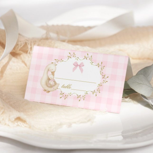 Cartão De Mesa Chuva de Bebê Silly Goose Pink Gingham (Criador carregado)