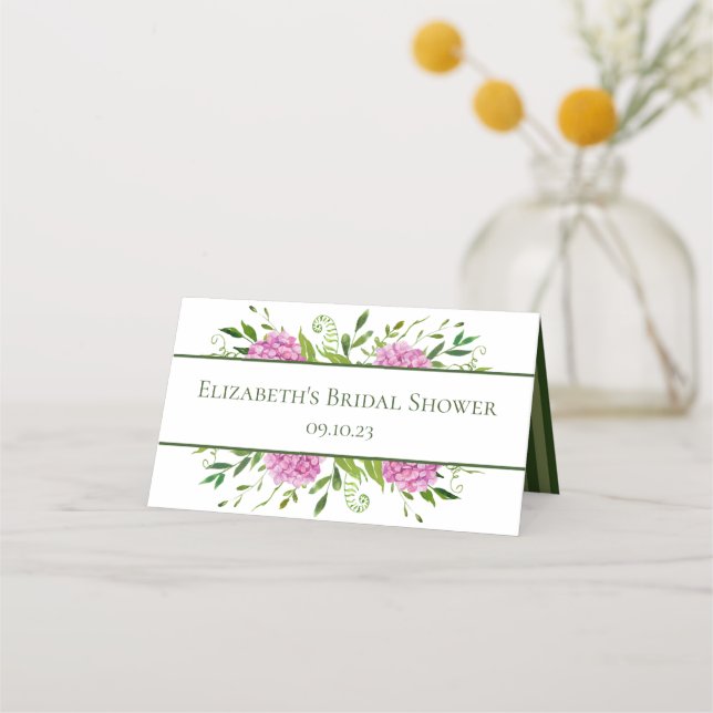 Cartão De Mesa Chuva de Bebês com Hortênsias Rosas  (Verso)