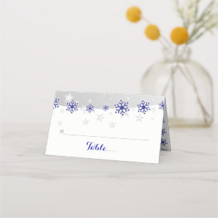 Cartão De Mesa Cinza azul, casamento no inverno de floco de neve