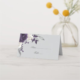Cartão De Mesa cinza de flores roxas e brancas empoeiradas
