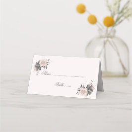 Cartão De Mesa cinzas cor-de-rosa poeirento flores folhas pretas