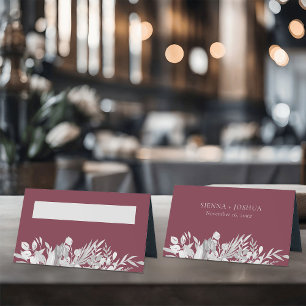 Cartão De Mesa Cinzas de Borgonha de Casamento Botânico Personali