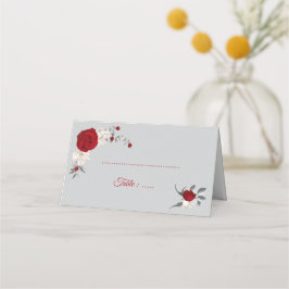 Cartão De Mesa cinzas de prata de flores vermelhas e brancas