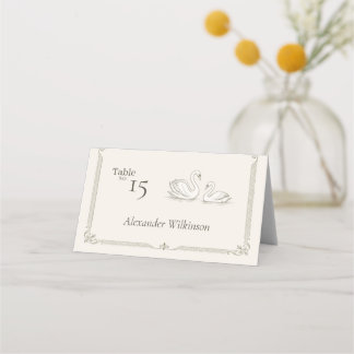 Cartão De Mesa Cisne Elegante | Casamento com Estilo Antigo