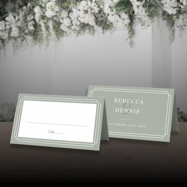Cartão De Mesa Clássico Art Deco Sage Green Wedding (Classic Art Deco Sage Green Wedding Place Card)