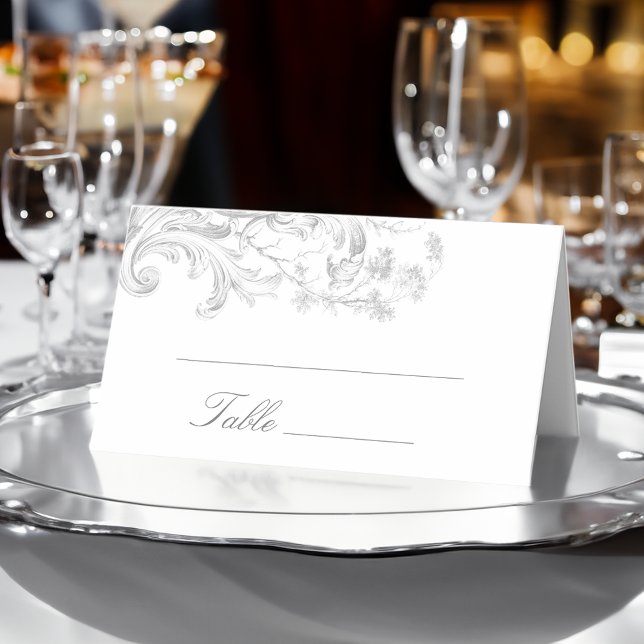 Cartão De Mesa Clássico Elegante francês Rococo Floral (Criador carregado)