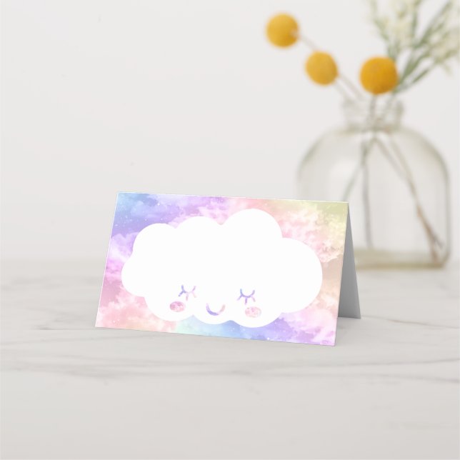 Cartão De Mesa Cloud Nine Birthday Place Card - Kawaii Pastel Sky (Frente)