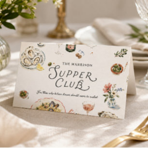 Cartão De Mesa Clube de Jantar Costeiro Caprichoso Aquarela