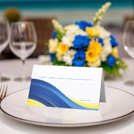 Cartão De Mesa Cobalt Blue and Yellow Wedding
