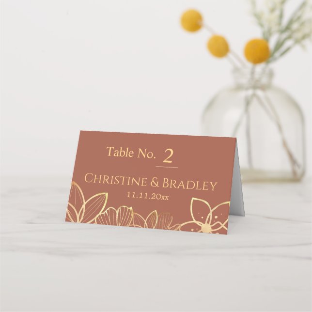 Cartão De Mesa Cobre e Dourado Casamento (Frente)