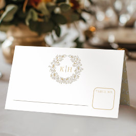 Cartão De Mesa Colheita estilizada coroa monograma casamento