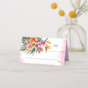 Cartão De Mesa Coloração de Flores Tropicais Rosa e Casamento Lar
