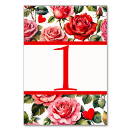 Cartão de Mesa com Rosas e Corações Antigos