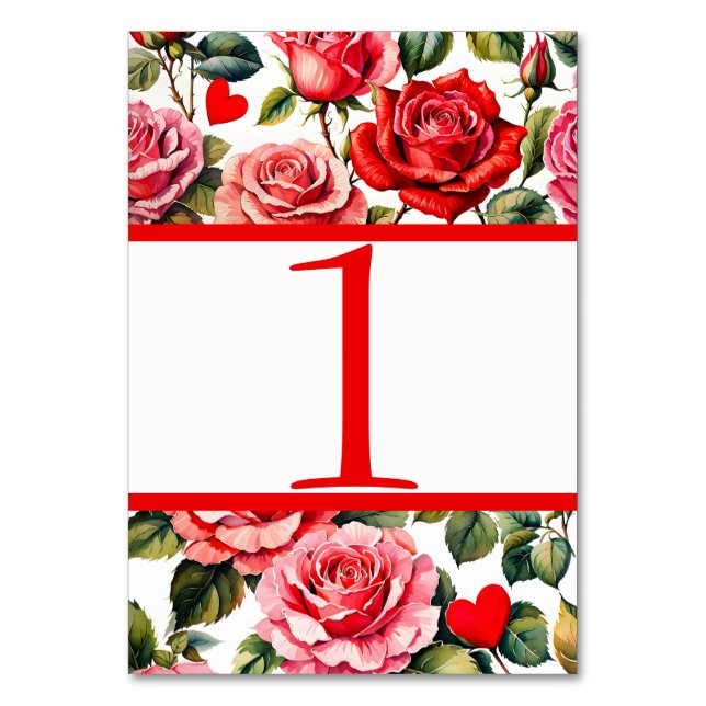 Cartão de Mesa com Rosas e Corações Antigos (Verso)