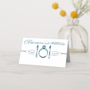 Cartão De Mesa Coma, Beba e Seja Casado Monograma de Casamento da