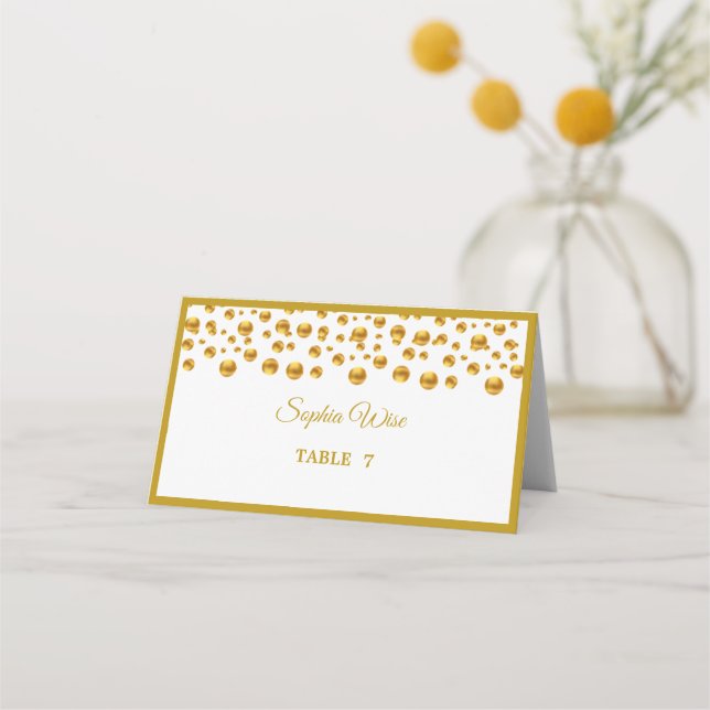 Cartão De Mesa Confete Dourado Elegante (Frente)