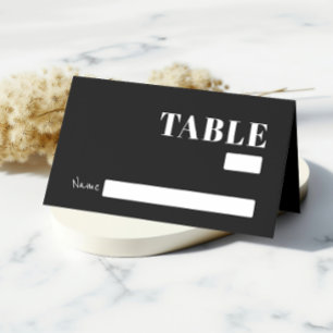 Cartão De Mesa Convidado de Casamento Minimalista Preto e Branco