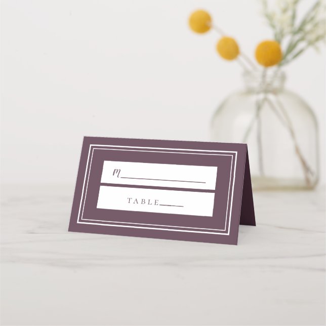Cartão De Mesa Convidados de Casamento Roxo Cassis Simples Minima (Frente)