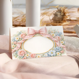 Cartão De Mesa Coquette Laço Floral Rosa