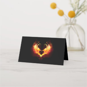 Cartão De Mesa Coração do Anjo Fogo com Asas