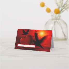 Cartão De Mesa Corações e Doves