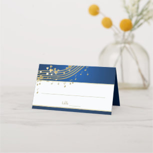 Cartão De Mesa Corações Musicais Evento Azul e Dourado