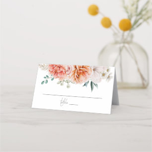 Cartão De Mesa Coral Peach Peonies Script Wedding