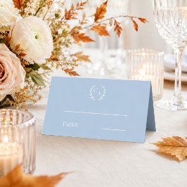 Cartão De Mesa Coroa de casamento monogramada em azul empoeirado 