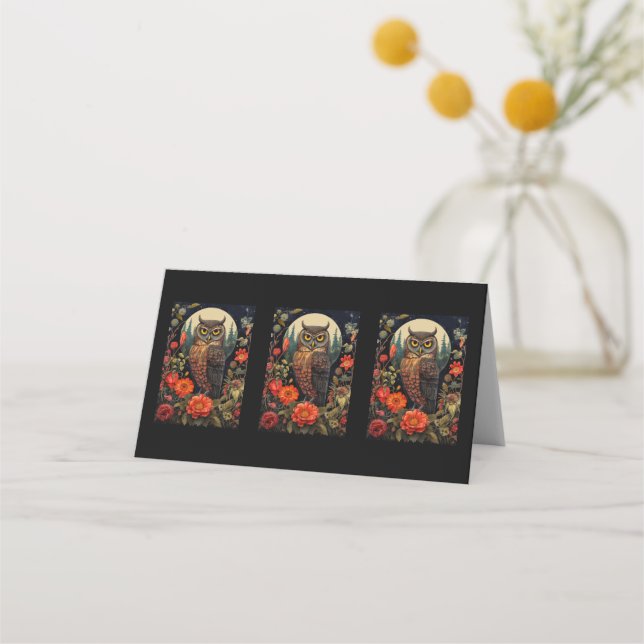 Cartão De Mesa Coruja à noite com lua cheia (Frente)