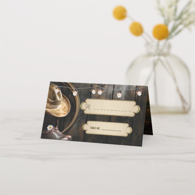 Cartão De Mesa Country Boots Hat & Barn Wood Folha (Frente)