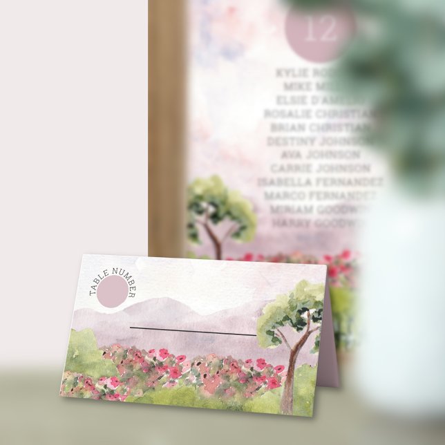 Cartão De Mesa Country Meadow Watercolor Casamento Dusty Rosa (Criador carregado)