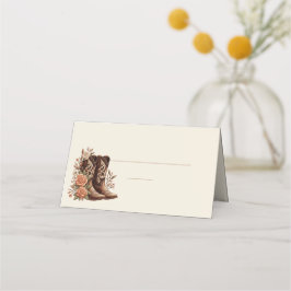 Cartão De Mesa Country Western Flowers com Boots de Cowboy