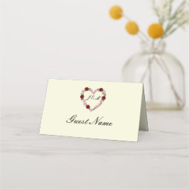 Cartão De Mesa Cream folded place card floral heart Guest's name